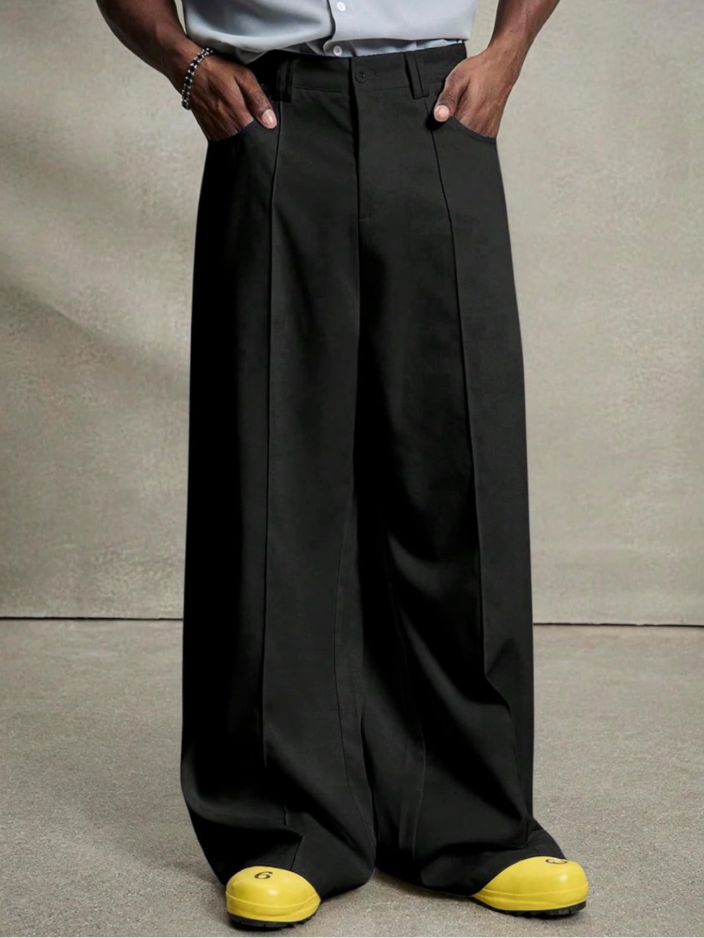 Amazon Men's Wide-Leg Black Dress Pants with Front Crease